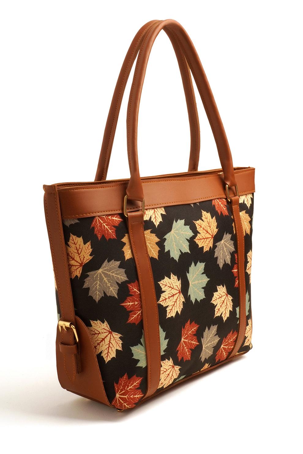 Floral Canvas Tote with Brown Leather Straps