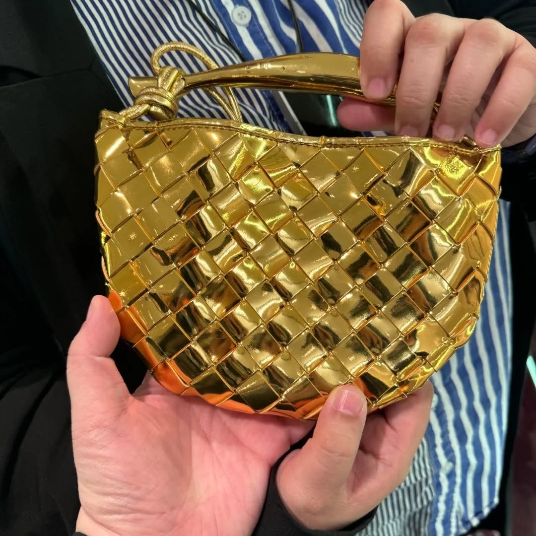 Bottega-Inspired Gold Luxe Woven Handbag