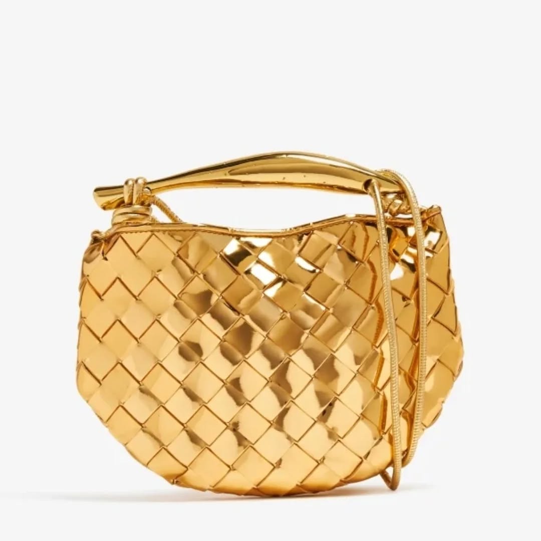 Bottega-Inspired Gold Luxe Woven Handbag