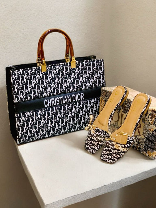 Luxury Monogram Tote & Matching Flats β Black & White