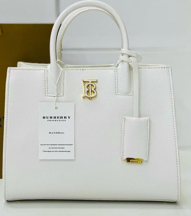 Burberry Structured Tote β Elegant White with Gold TB Logo - Shaszelle Collection