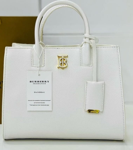 Burberry Structured Tote – Elegant White with Gold TB Logo - Shaszelle Collection
