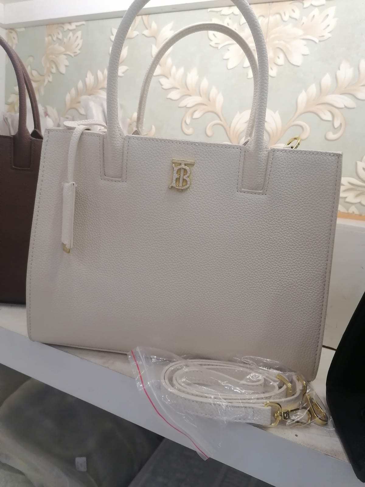 Burberry Structured Tote β Elegant White with Gold TB Logo - Shaszelle Collection