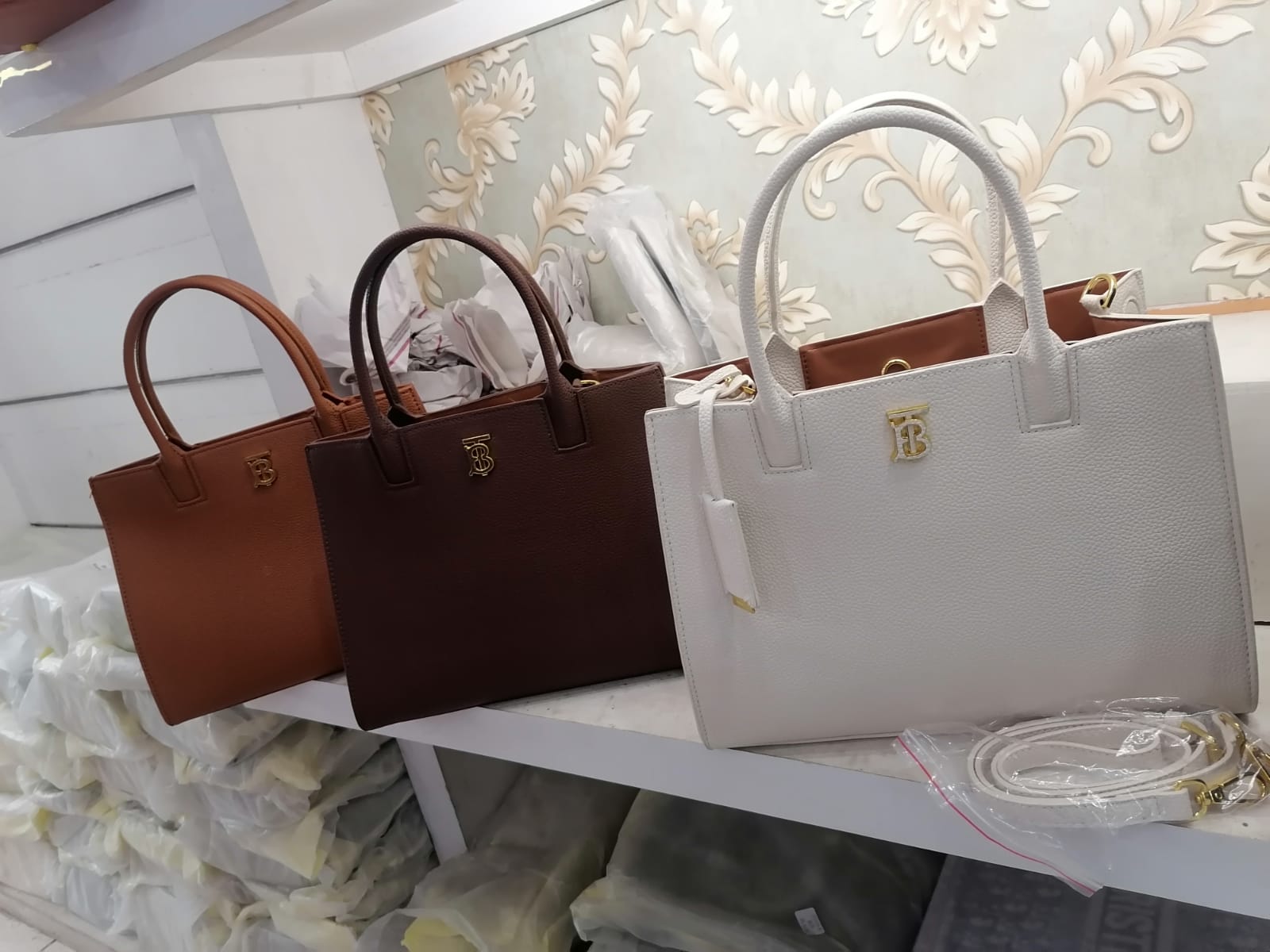 Burberry Structured Tote β Elegant White with Gold TB Logo - Shaszelle Collection