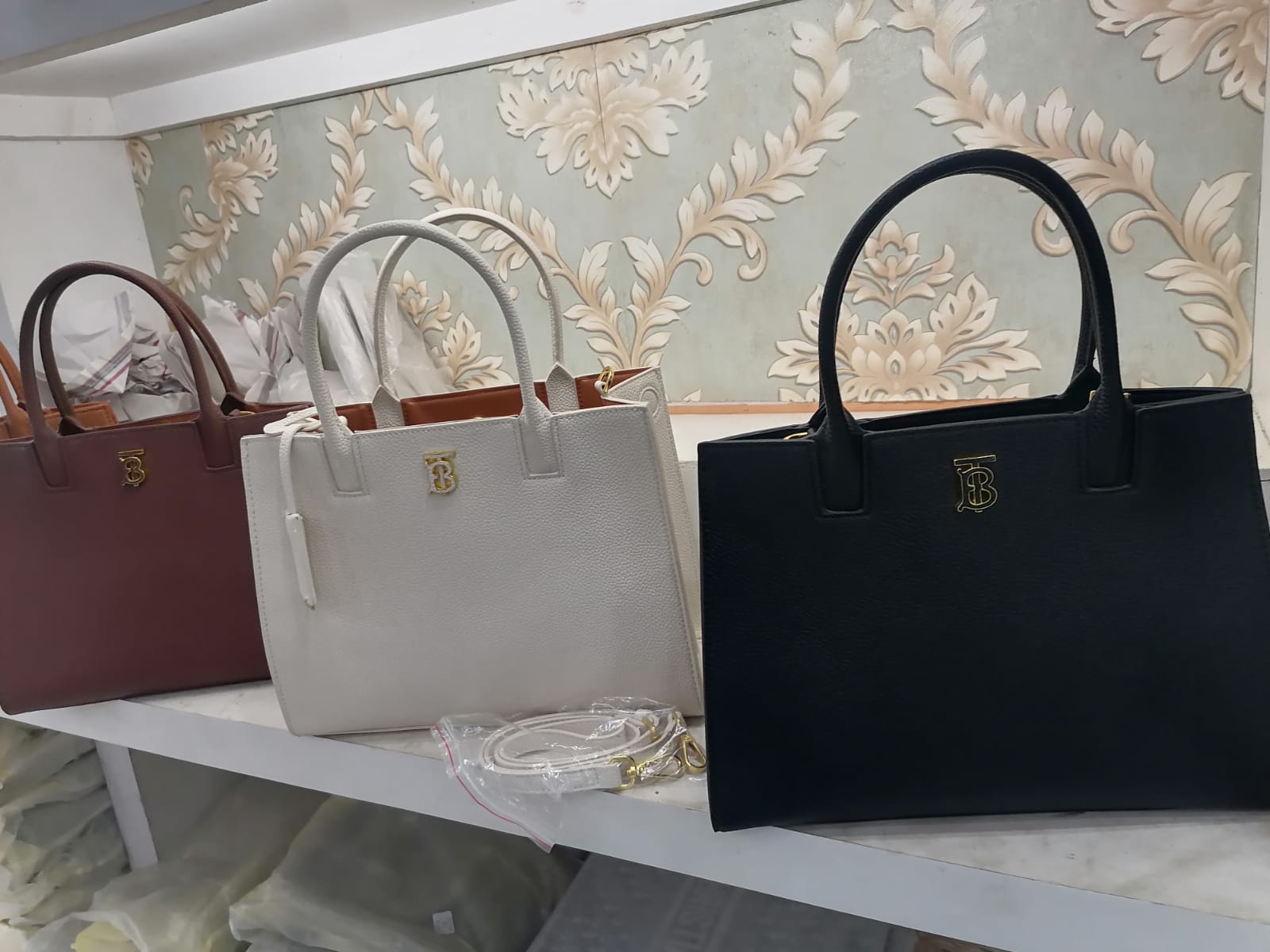 Burberry Structured Tote β Elegant White with Gold TB Logo - Shaszelle Collection