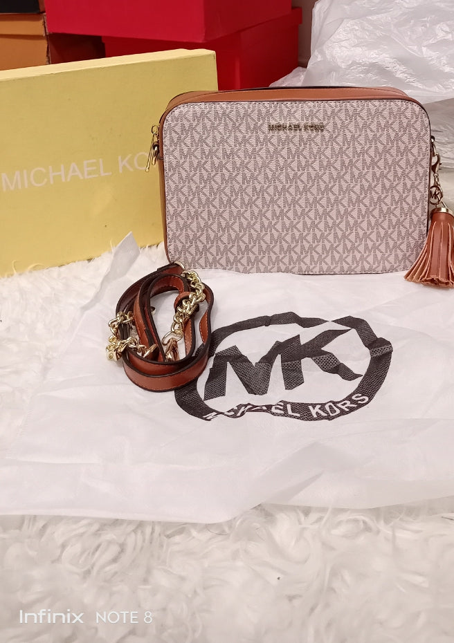 Michael Kors Jet Set Travel Crossbody Bag – Beige & Brown - Shaszelle Collection