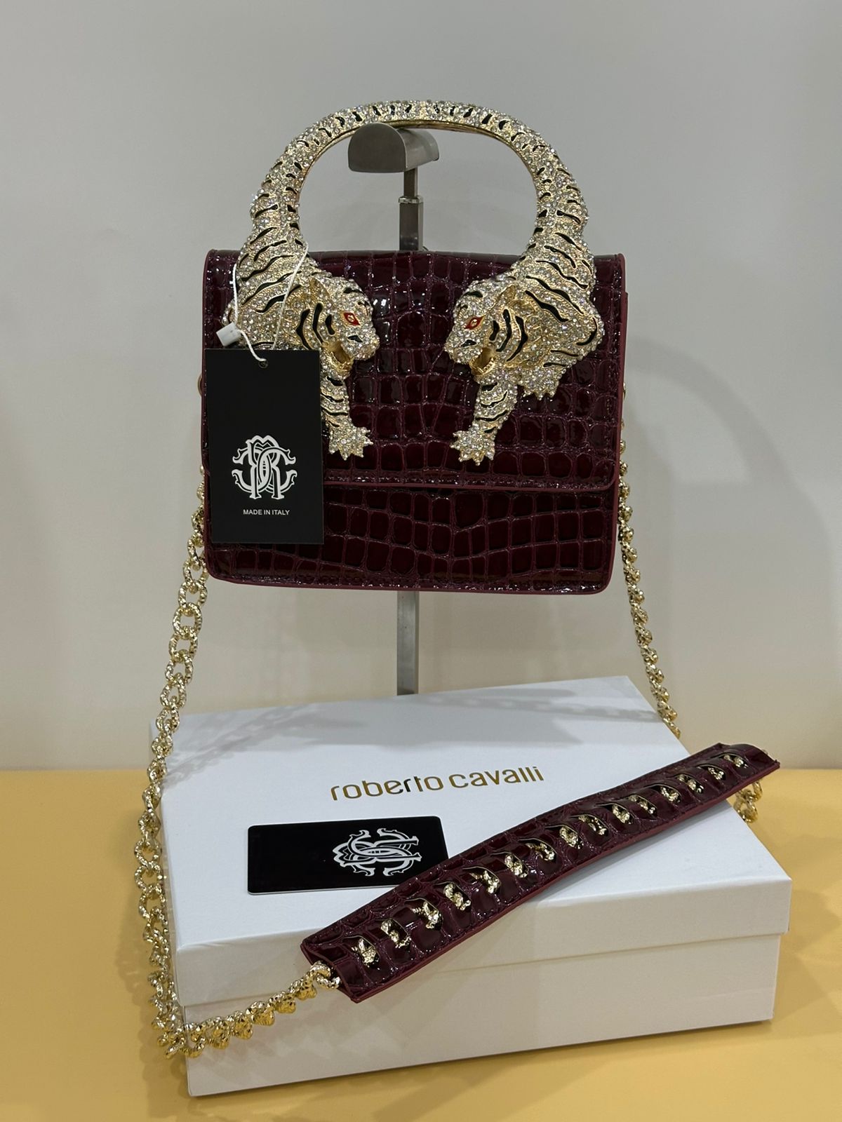 Crystal Tiger Mini Bag – Croc with Chain Strap