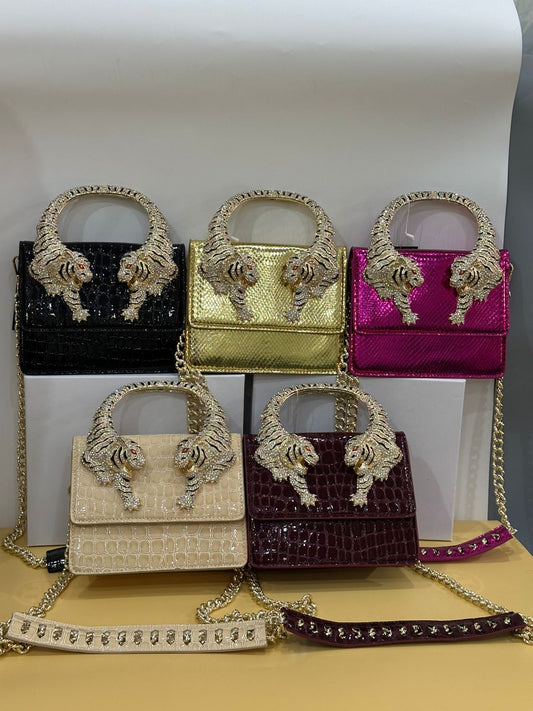 Crystal Tiger Mini Bag – Croc with Chain Strap