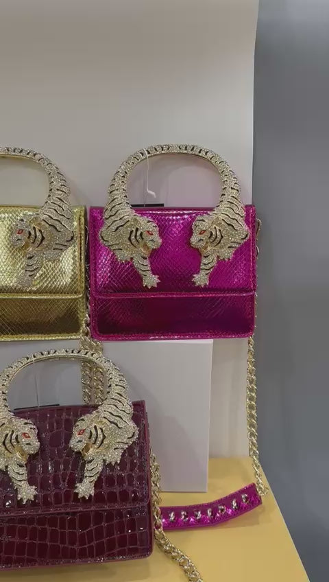 Crystal Tiger Mini Bag – Croc with Chain Strap