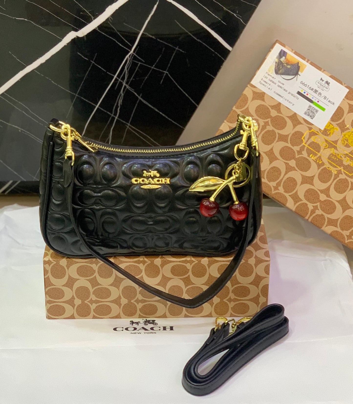 C0-ach Cherry Embossed Shoulder Bags β New Arrival π