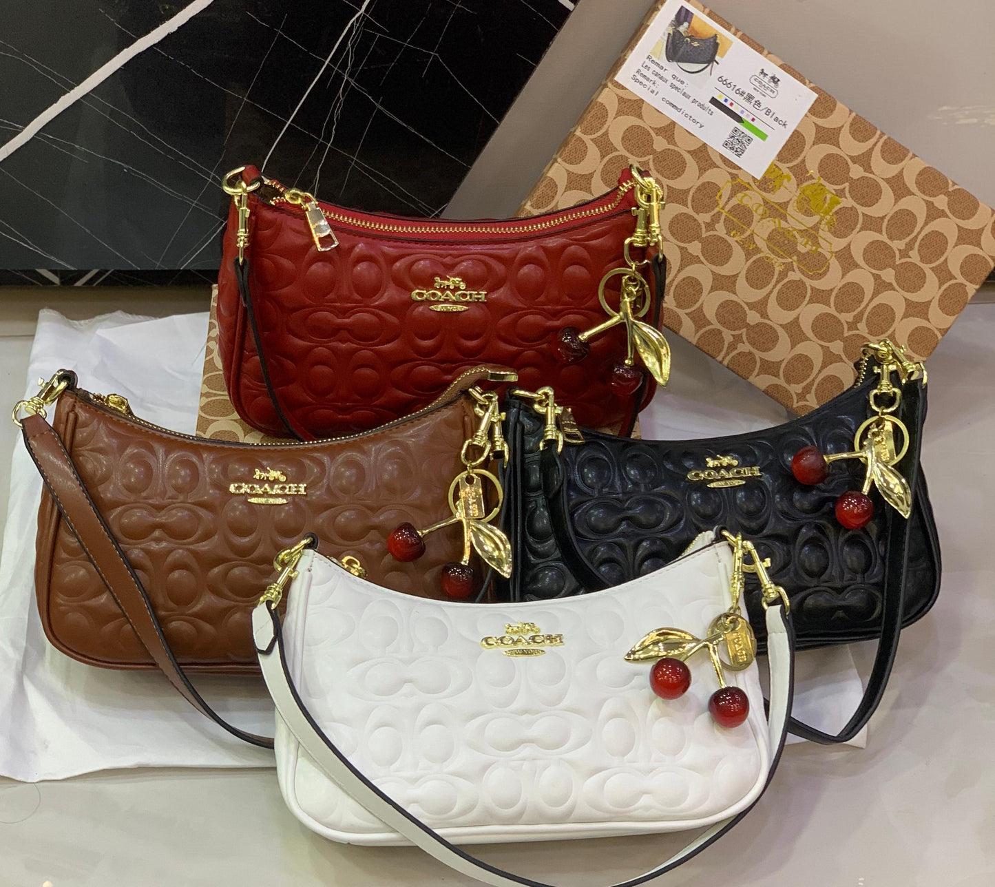 C0-ach Cherry Embossed Shoulder Bags β New Arrival π