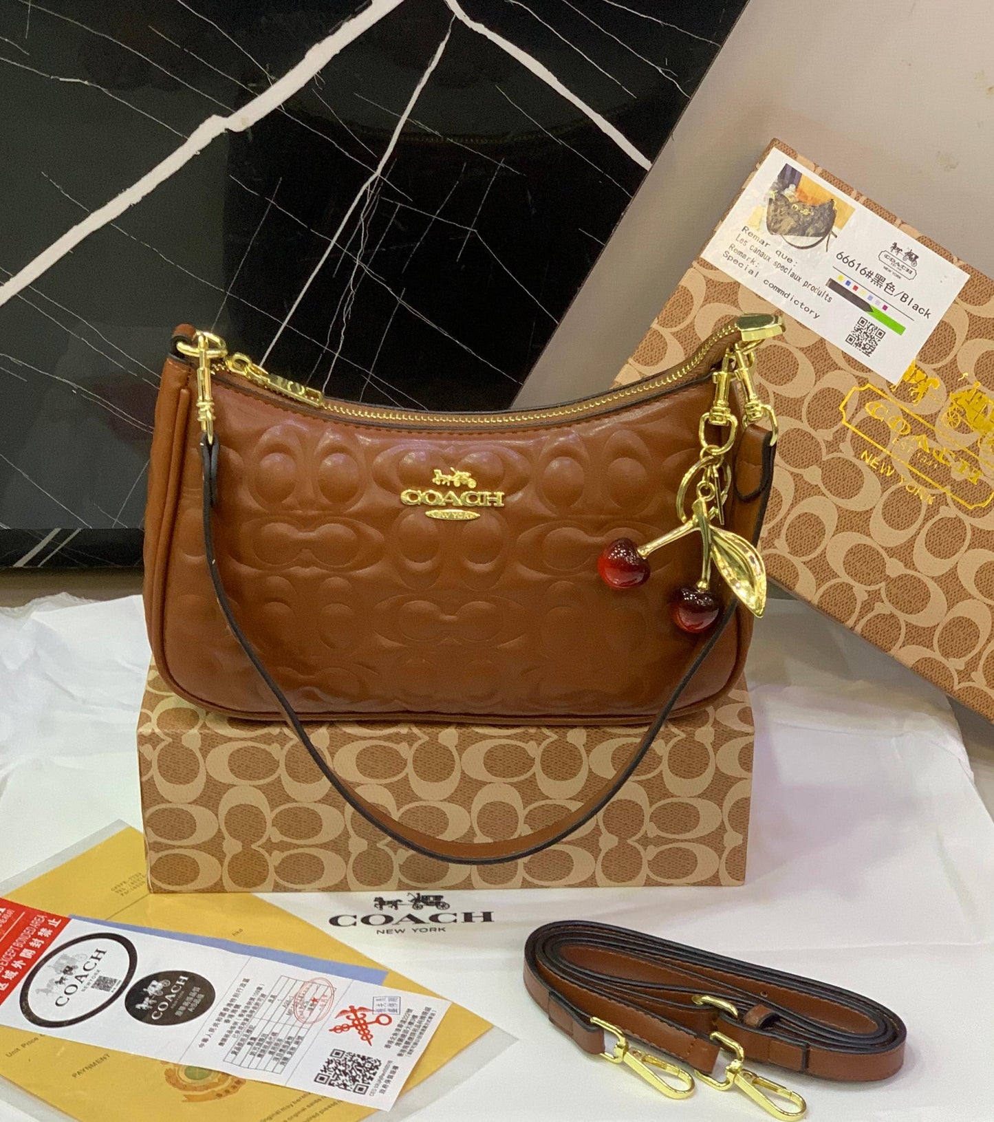 C0-ach Cherry Embossed Shoulder Bags β New Arrival π