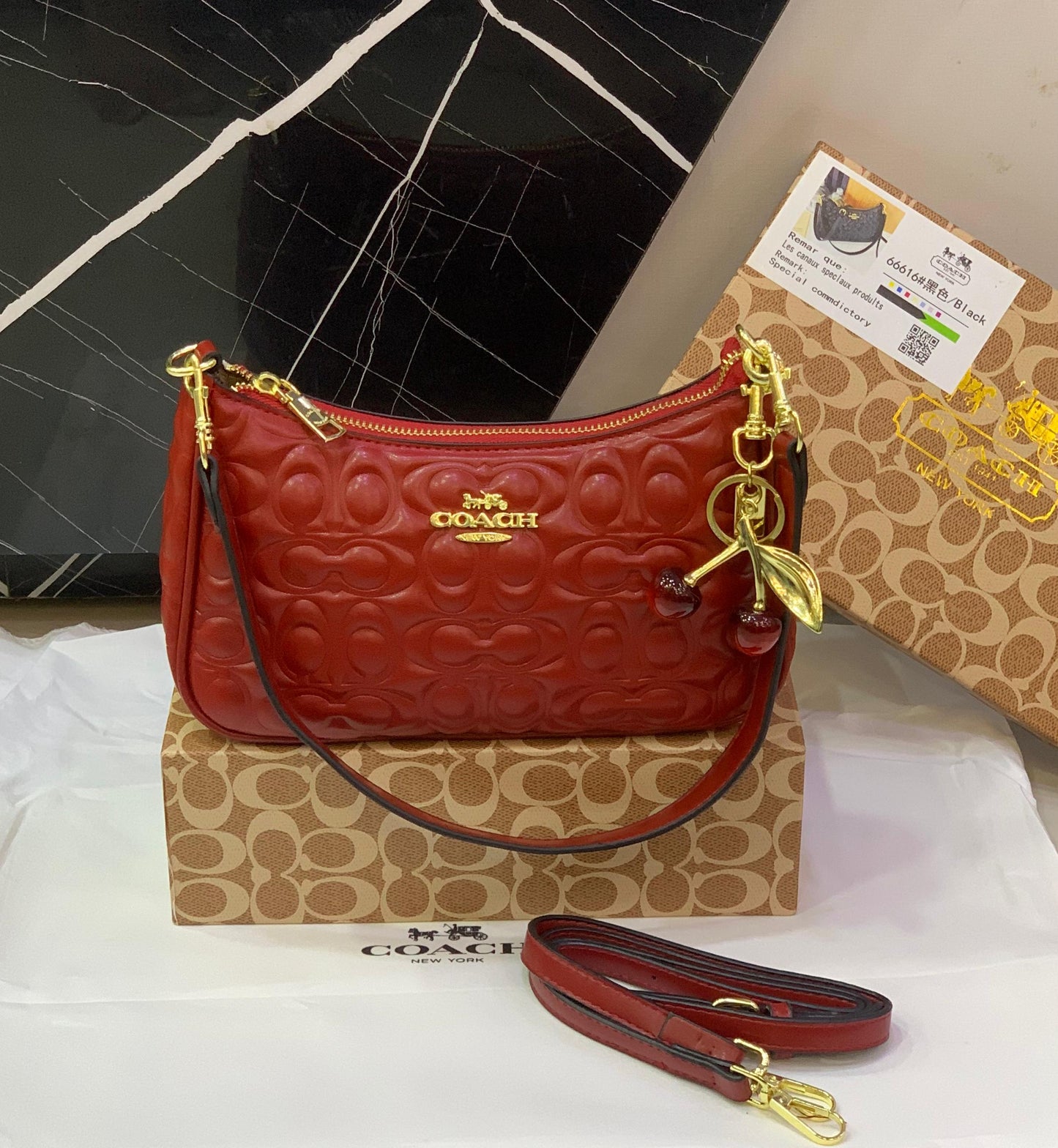 C0-ach Cherry Embossed Shoulder Bags β New Arrival π