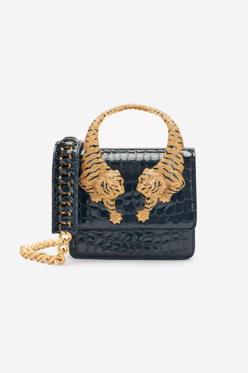 Tiger Handle Mini Bag – Croc Textured with Chain