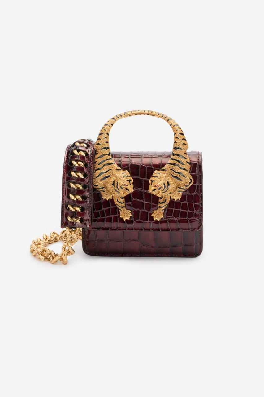 Tiger Handle Mini Bag – Croc Textured with Chain