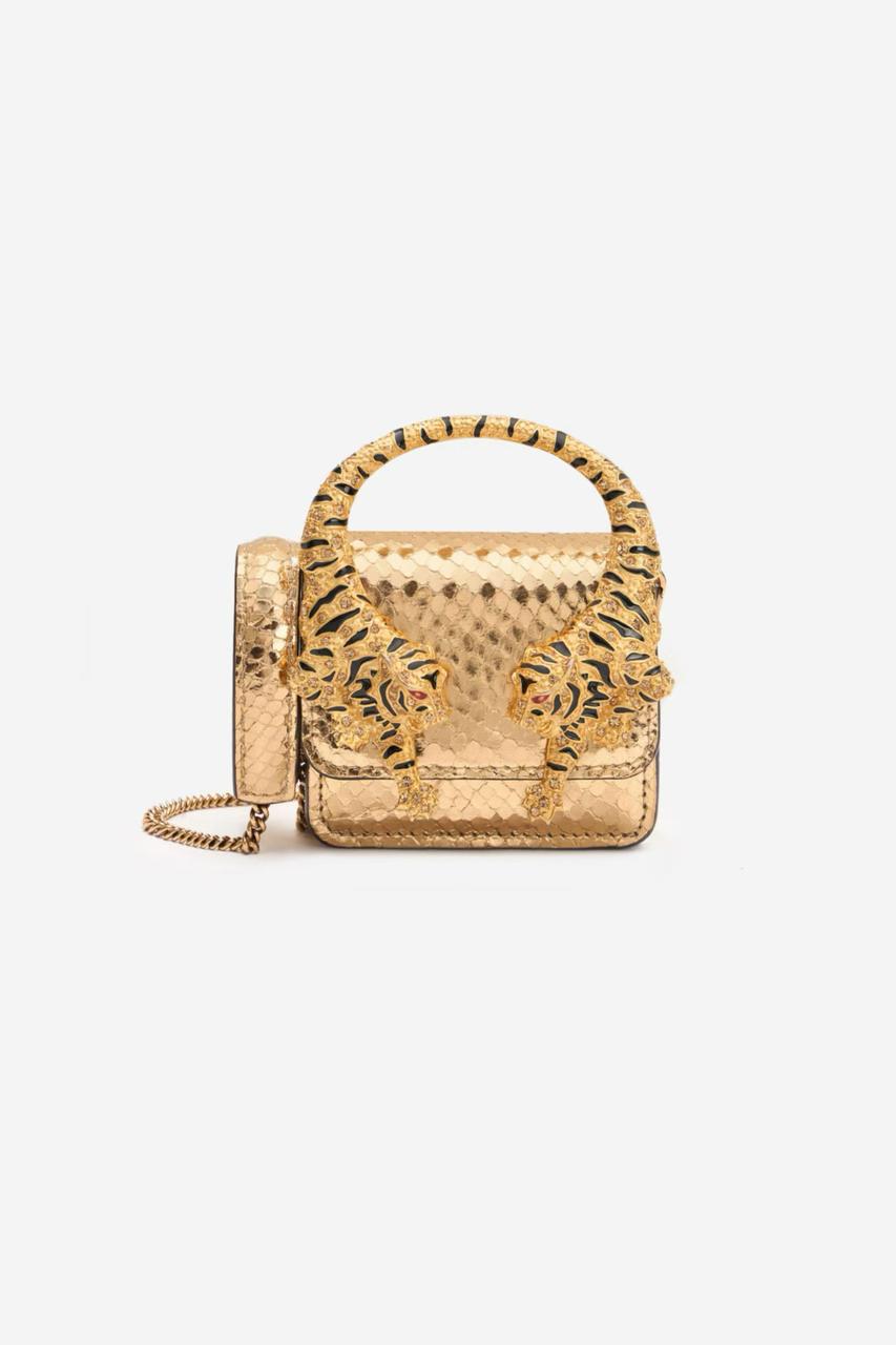 Tiger Handle Mini Bag – Croc Textured with Chain