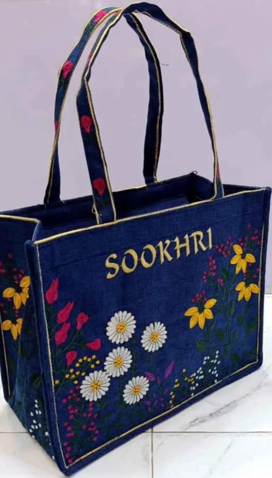 SOOKHRI Embroidered Floral Jute Tote Bag - Shaszelle Collection