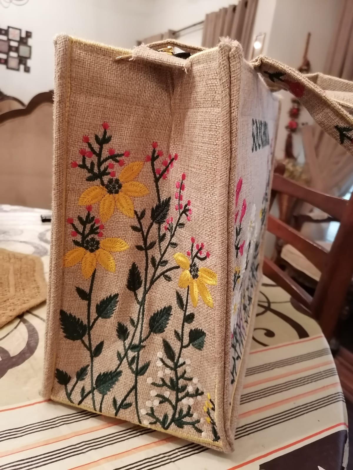 SOOKHRI Embroidered Floral Jute Tote Bag - Shaszelle Collection
