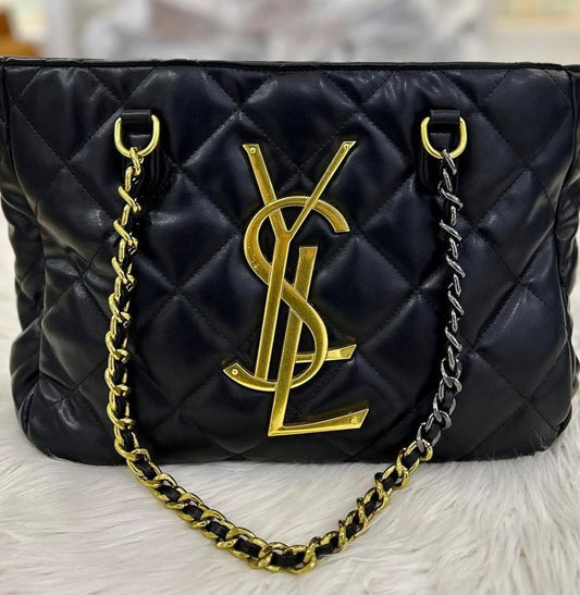 YSL Quilted Leather Tote Gold Monogram Edition - Shaszelle Collection
