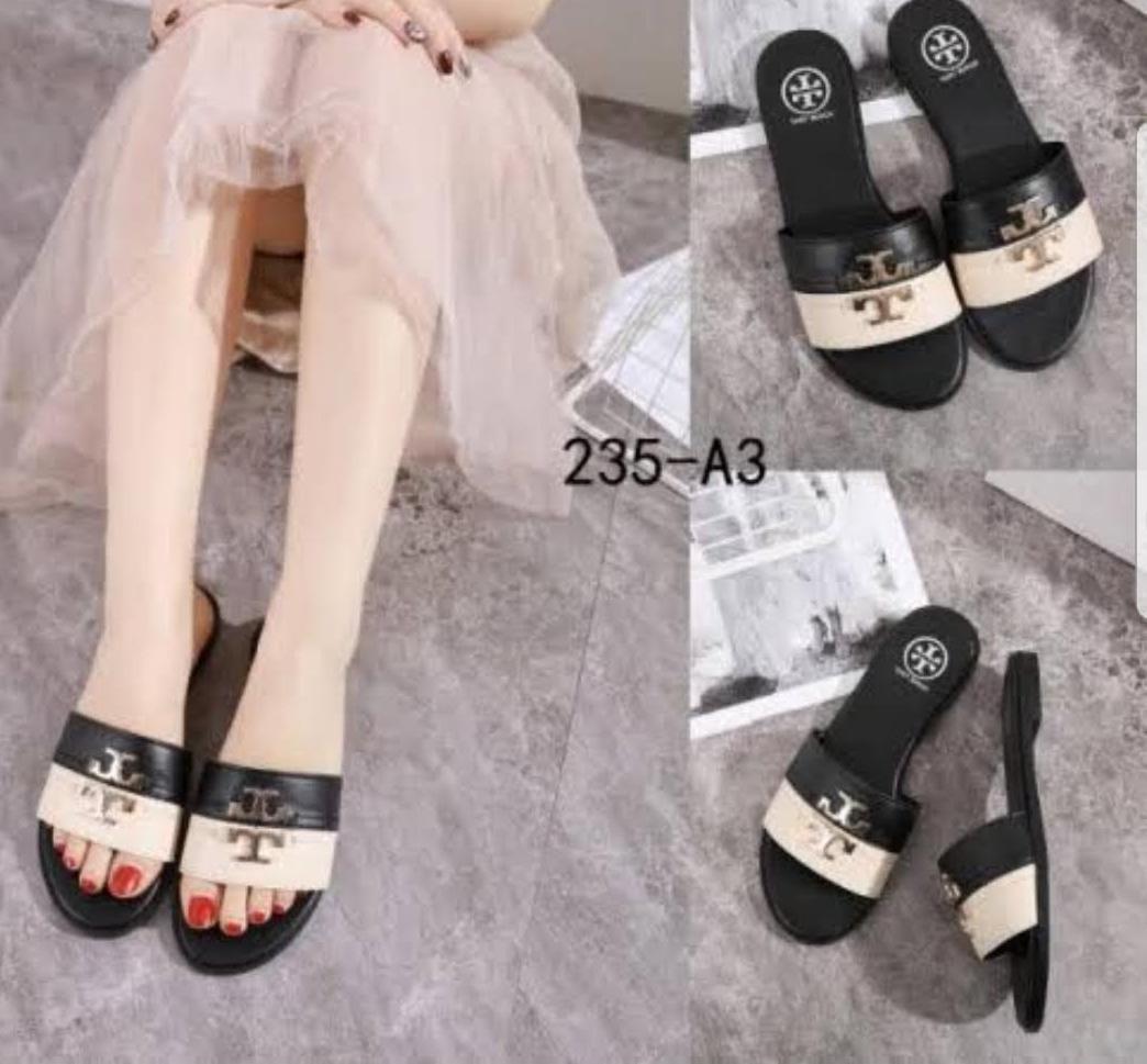 Tory Burch-Inspired Gold Emblem Slide Sandals