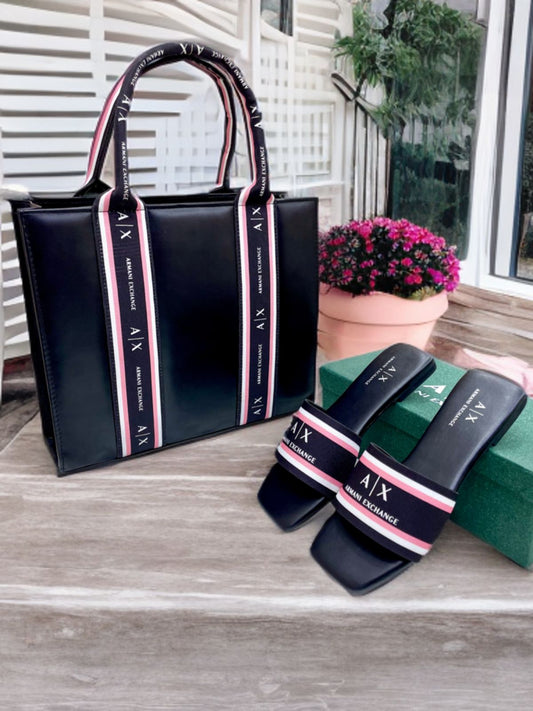 Armani Exchange Matching Tote & Sliders Set